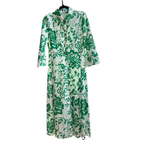 Zara Green & White Floral Print Midi Shirt Dress Size M - Picture 2 of 4